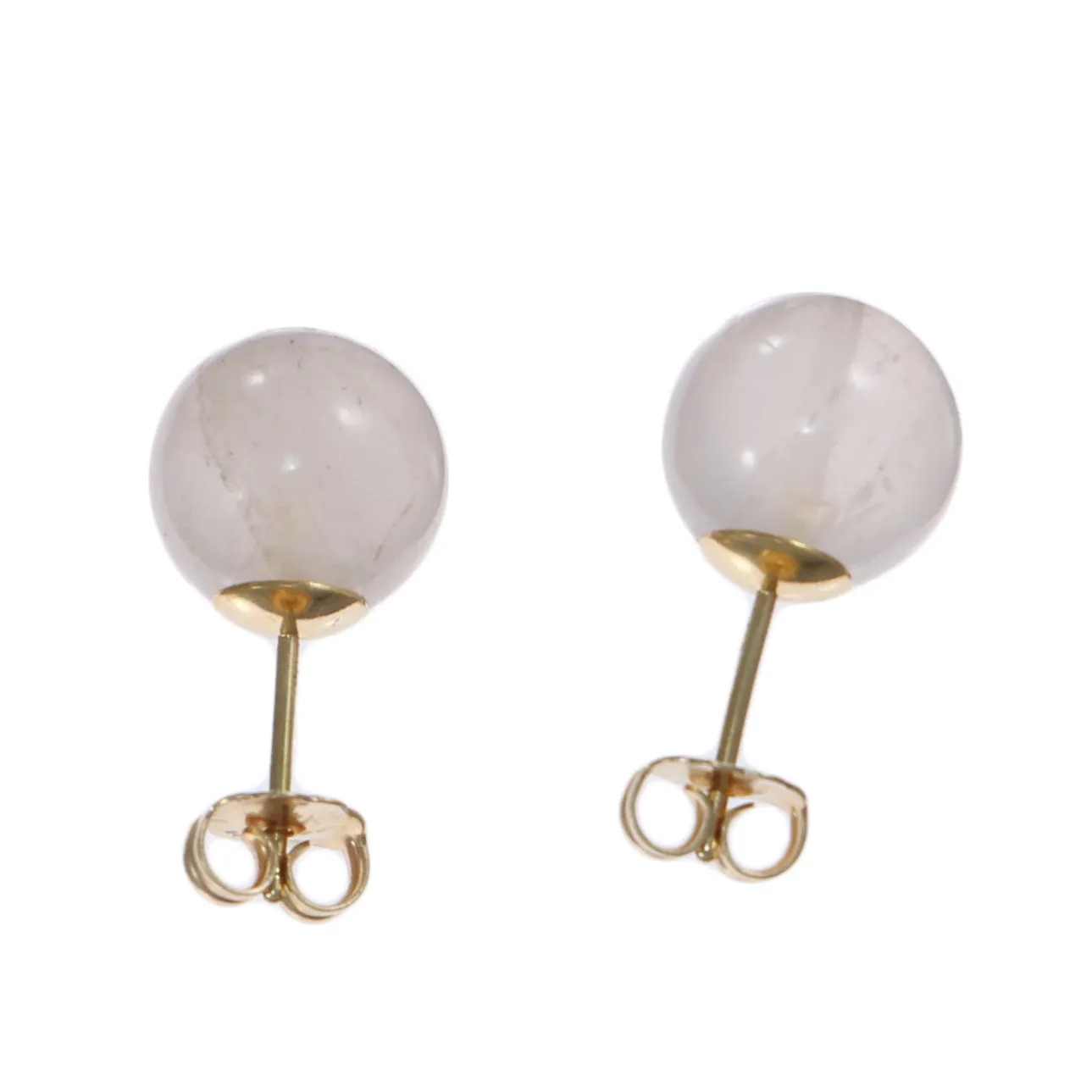 10mm Faint Pink Jadeite Jade Stud Earrings Solid 14k Yellow Gold 3.3g