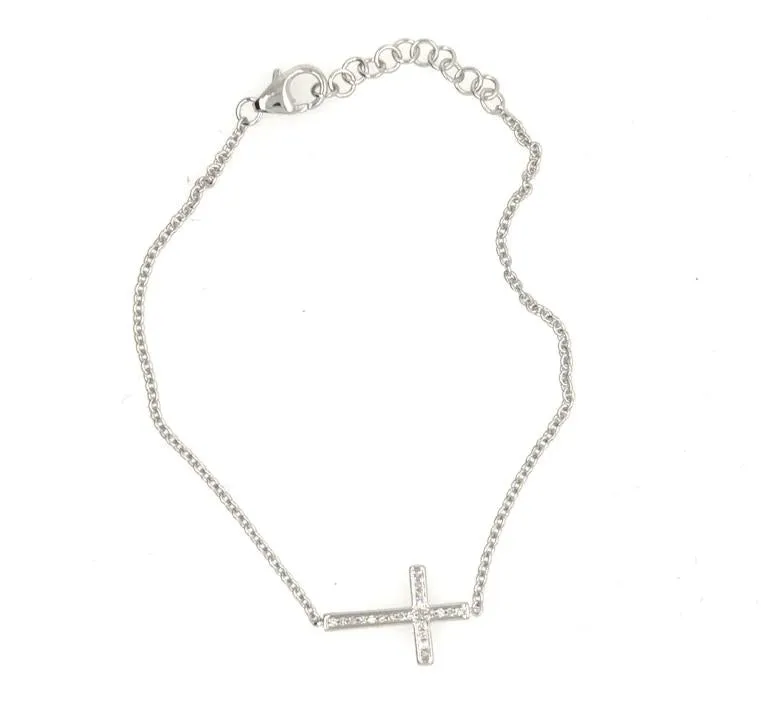 14K White Gold Petite Diamond Cross Bracelet