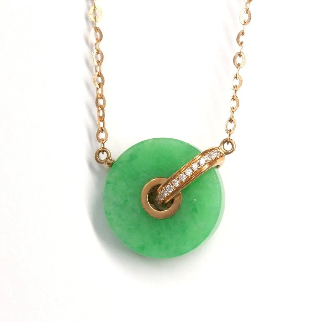 18k Rose Gold Genuine Burmese Jadeite Lucky Pendant Necklace With Diamonds