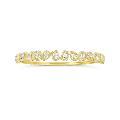 Baguette, Pear shaped & Round Diamond Bangle Bracelet