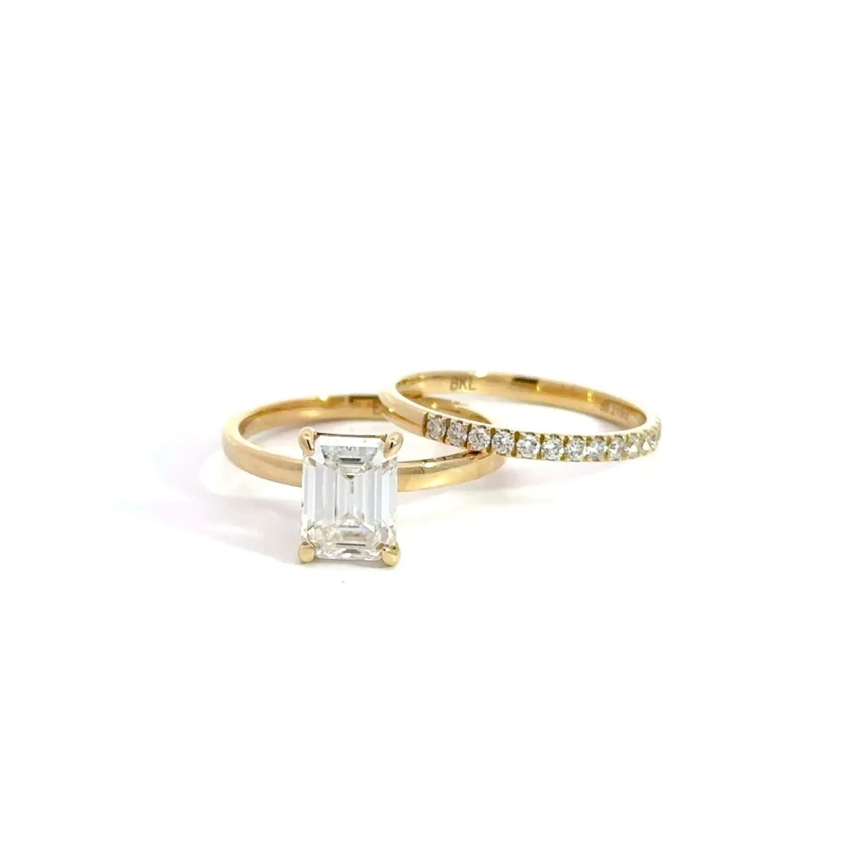 Baikalla 14k Gold Moissanite Emerald Cut 2 in 1 Engagement Ring Set