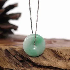 Baikalla "Good Luck Button" Necklace White Green Jadeite Jade Lucky Ping An Kou Pendant