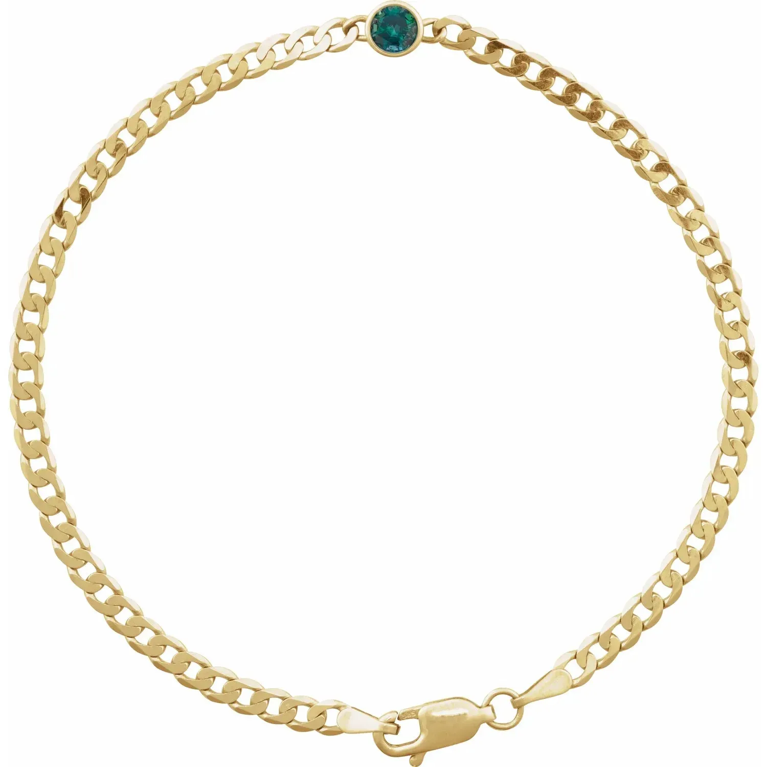 Bezel Gemstone and Curb Chain Bracelet