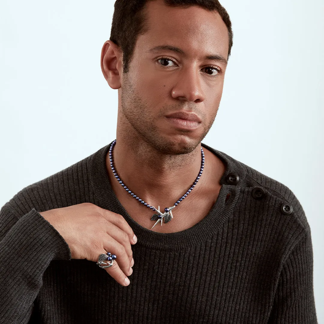 Blackthorn Pearl Necklace - Silver, Black Spinel & Black Pearl