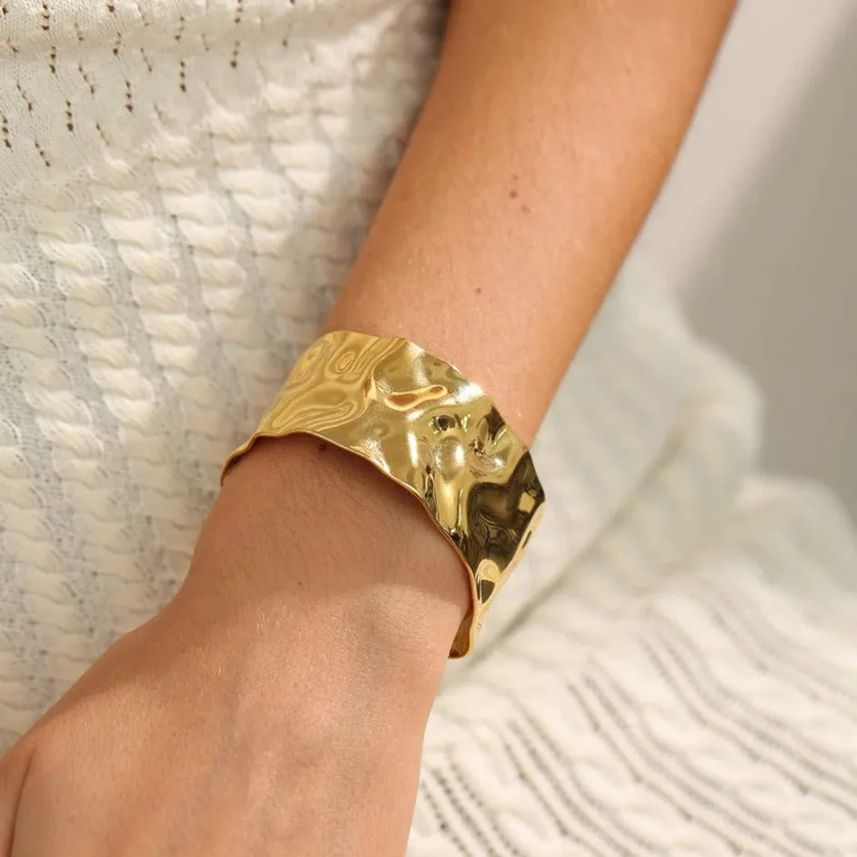 Chunky Hammered Wide Cuff Bracelet