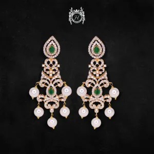 Earrings in Jade, Pearls and Zircons