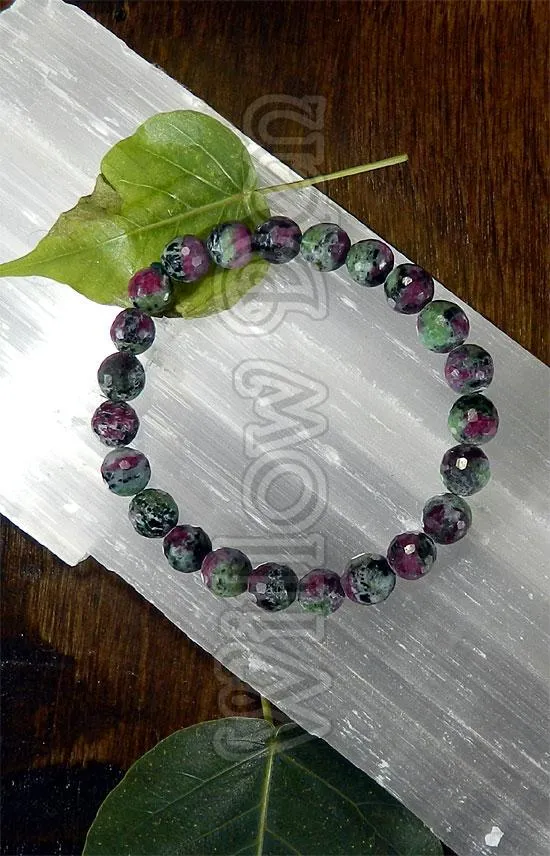 Gemstone Bead Bracelet - Faceted Ruby in Zoisite 8mm