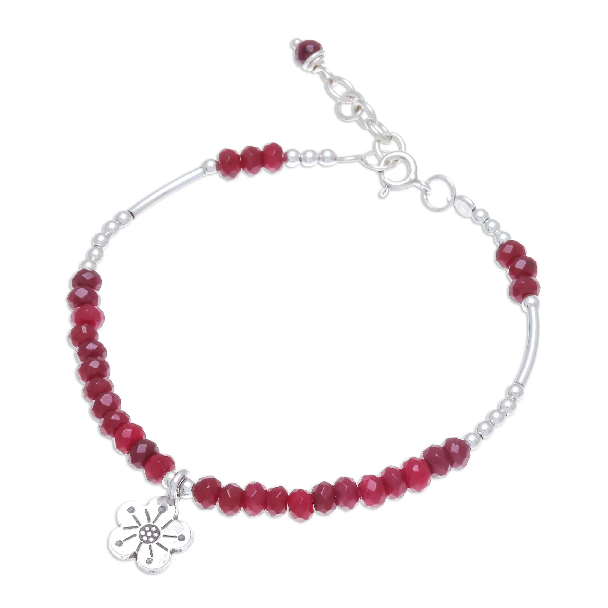Karen Glisten Floral Garnet Beaded Bracelet from Thailand