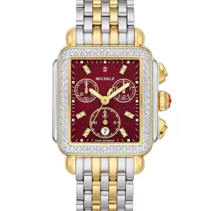 Michele Deco Two-Tone 18K Gold-Plated Red Mother-of-Pearl Diamond Watch - MWW06A000799