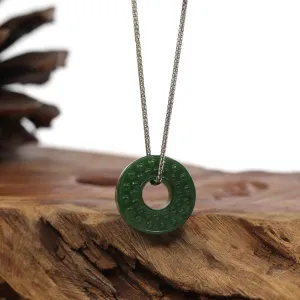 RealJade® Co. "Good Luck Button" Necklace Green Nephrite Jade Lucky KouKou Donut Pendant Necklace
