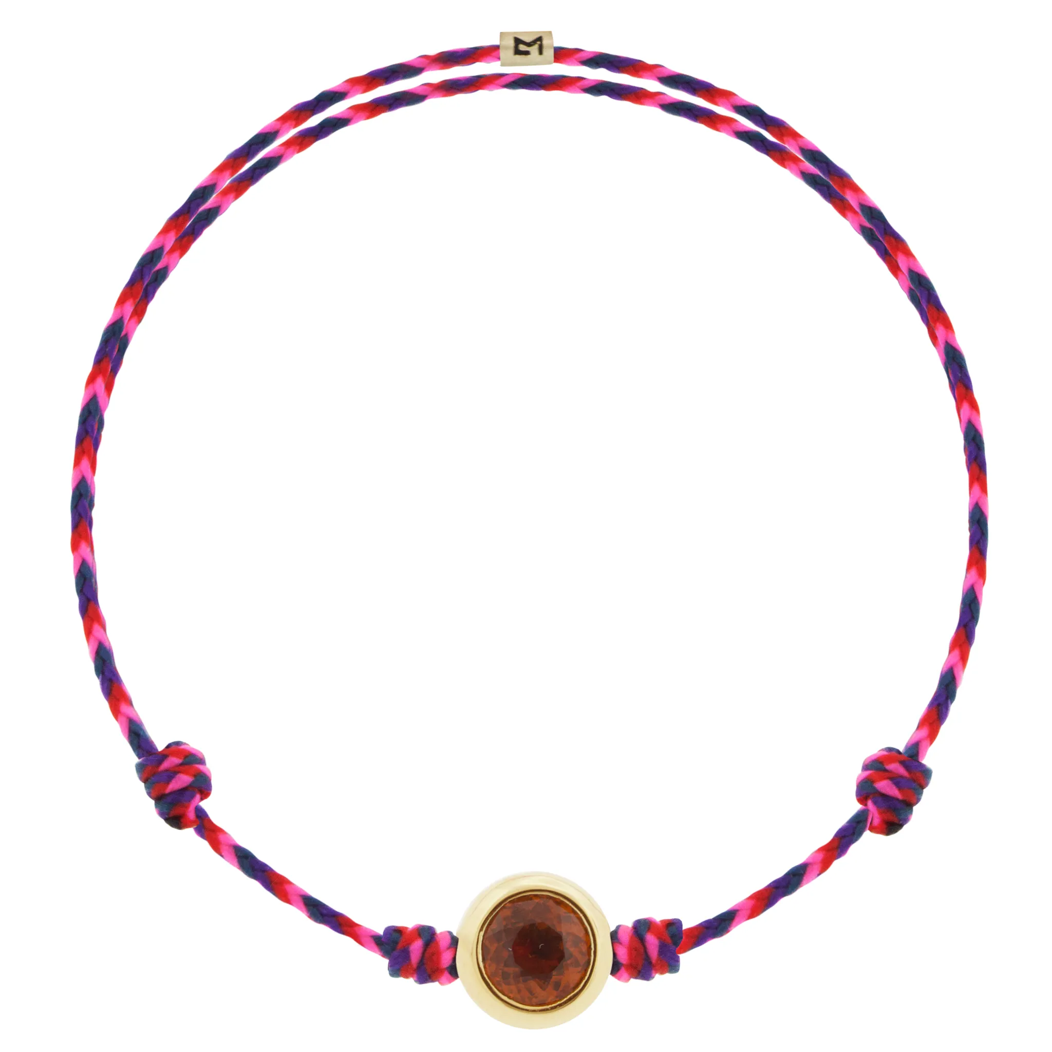 Round Orange Garnet on Pink Mix Cord Bracelet