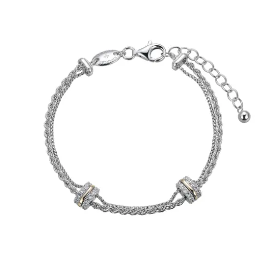 Sterling Silver Rope & Box Chain CZ Rondelle Bracelet (SI5245)