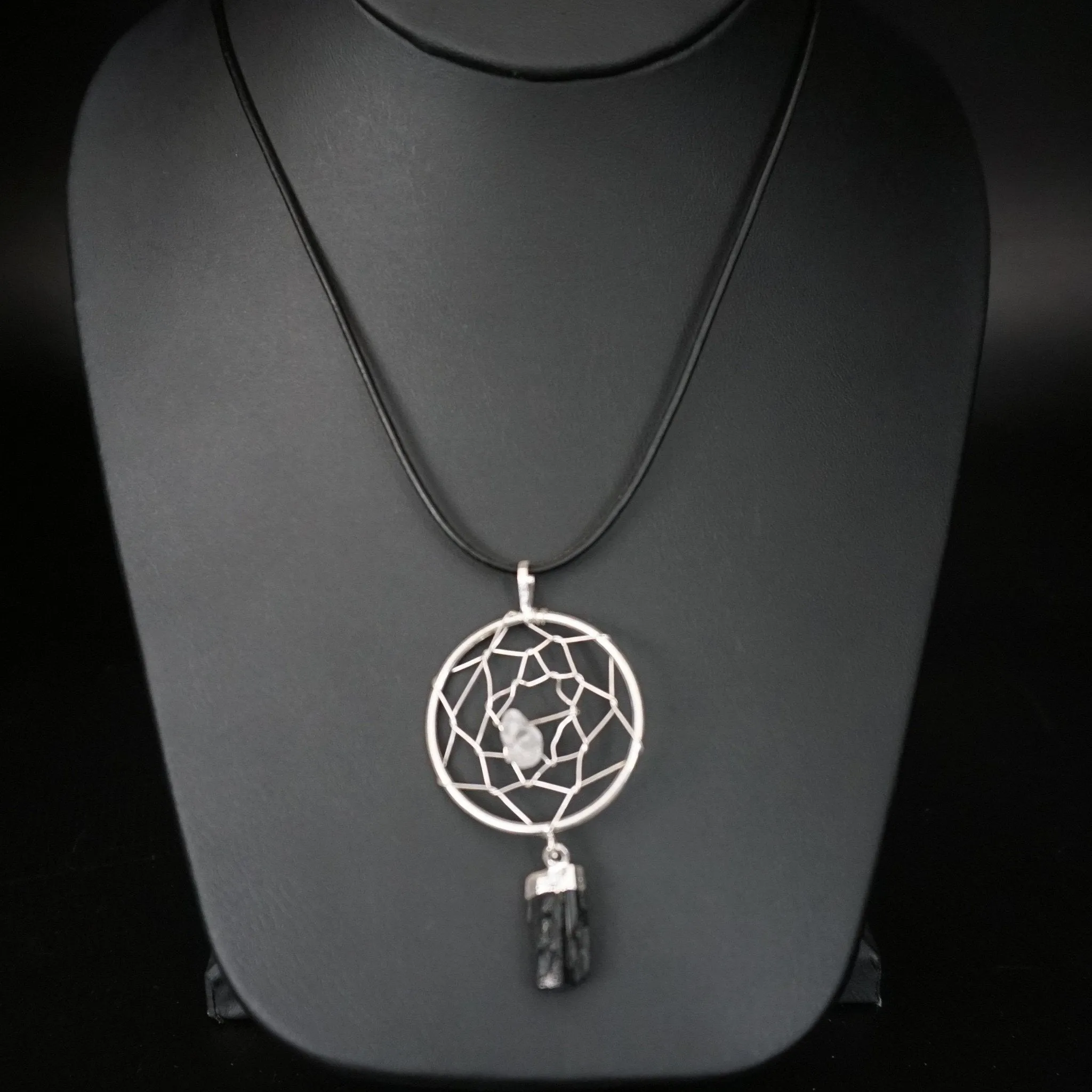 Stone Dream Catcher Necklace Black Rubber Cord