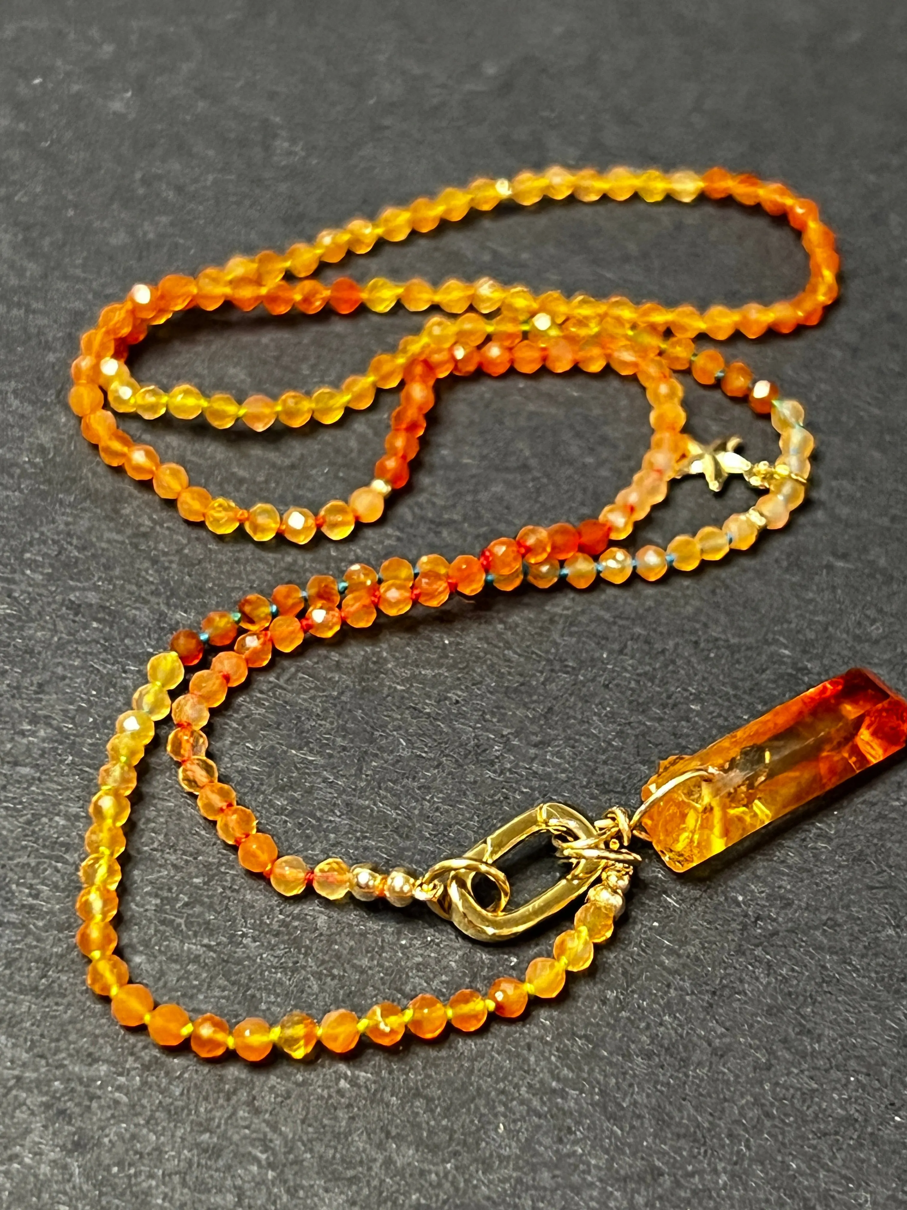 Sunset Layering Necklace or Wrap Bracelet and Aura Quartz Pendant